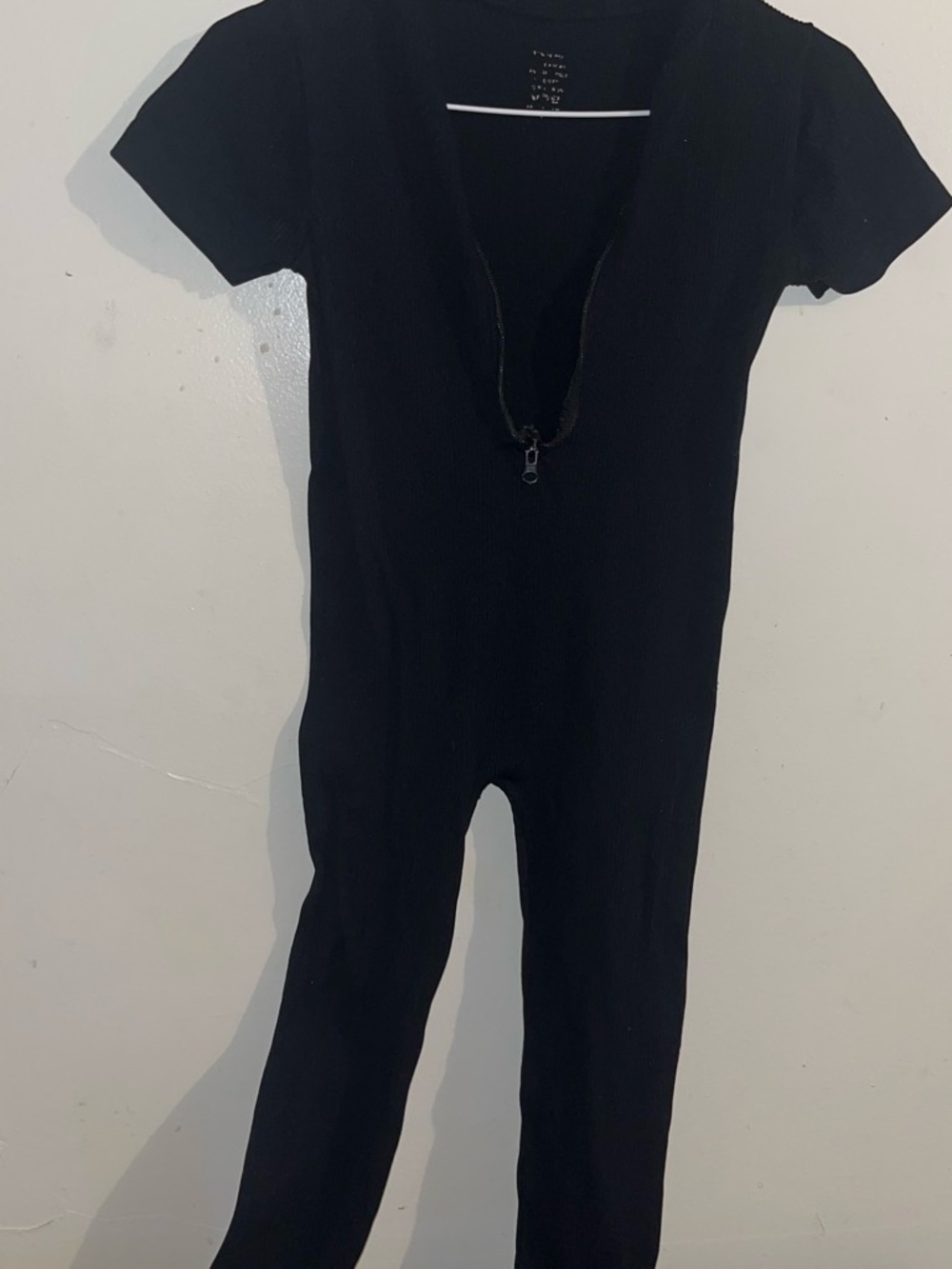 Kids Black Short-Sleeve One-Piece Zip Jumpsuit